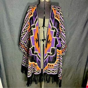 Flying Tomato Aztec Knit Ruana Sweater Sz M/L